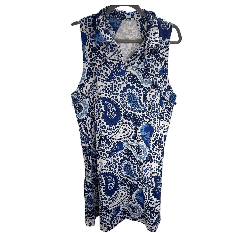 GT by Gottex Paisley Sleeveless Ruffle Trim Dress Large